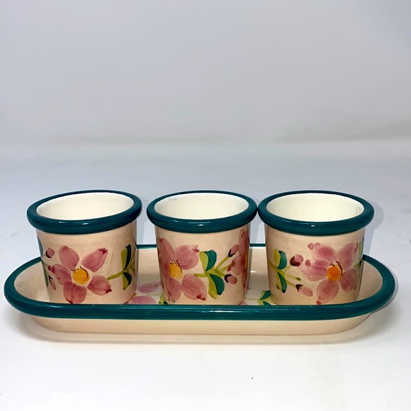 Partylite Triple Ceramic Floral Votive‎ Holders with Dish - Picture 1 of 7